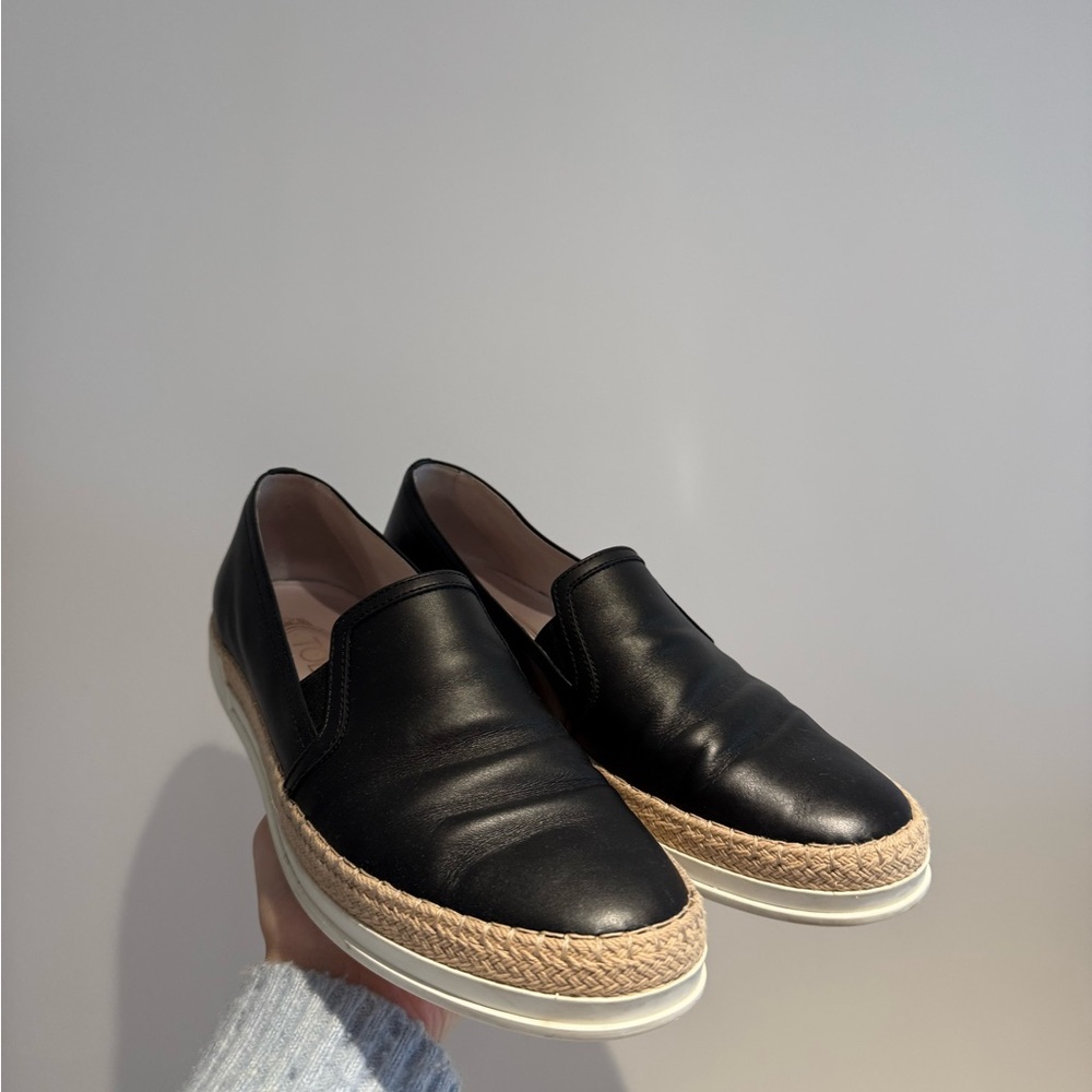 Tod's Black Leather Espadrille Loafers